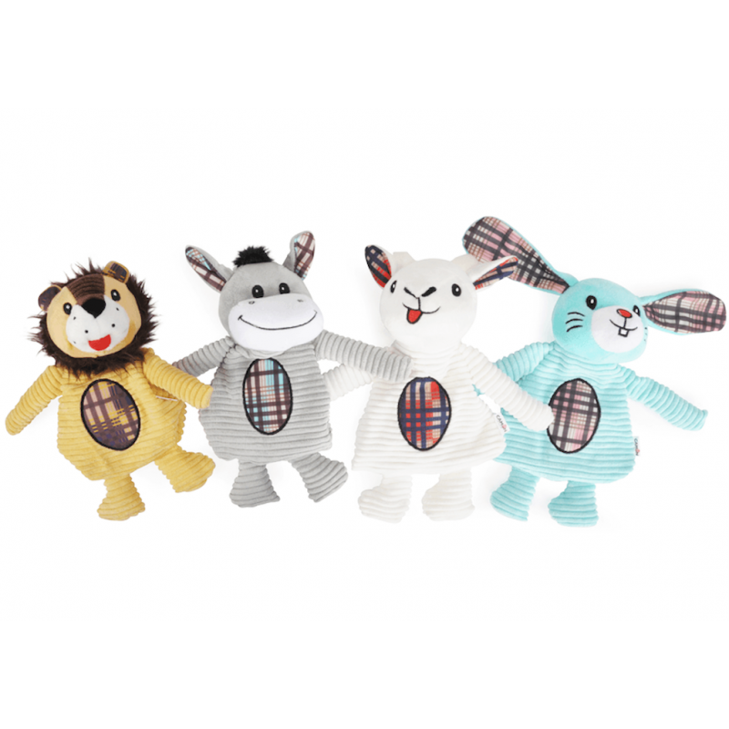 Doudou animaux en velours côtelé